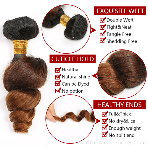 SPARK Ombre Bundles with 13*4 Lace Frontal Closure, Pre Plucked Two Tone Body Wave Human Hair Weave with Frontal